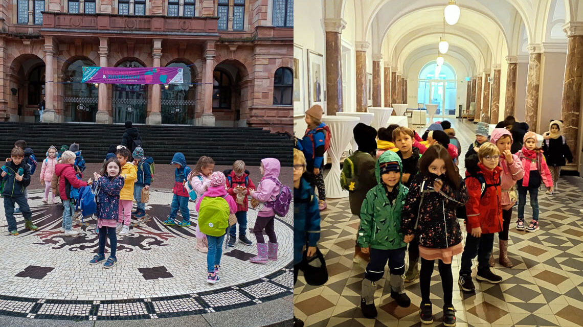 Kinder der Kita Im Obergrund, Taunusstein, zu Besuch im Rathaus.